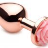 Rose Gold Anal Plug with Pink Flower - Medium